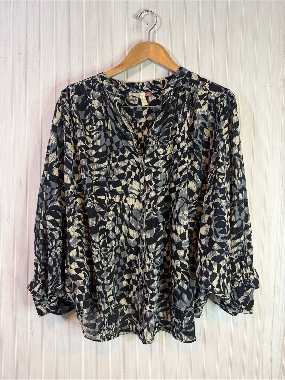 ANTHROPOLOGIE BATWING BALOON SLEEVE BLOUSE GEOMETRIC SMALL